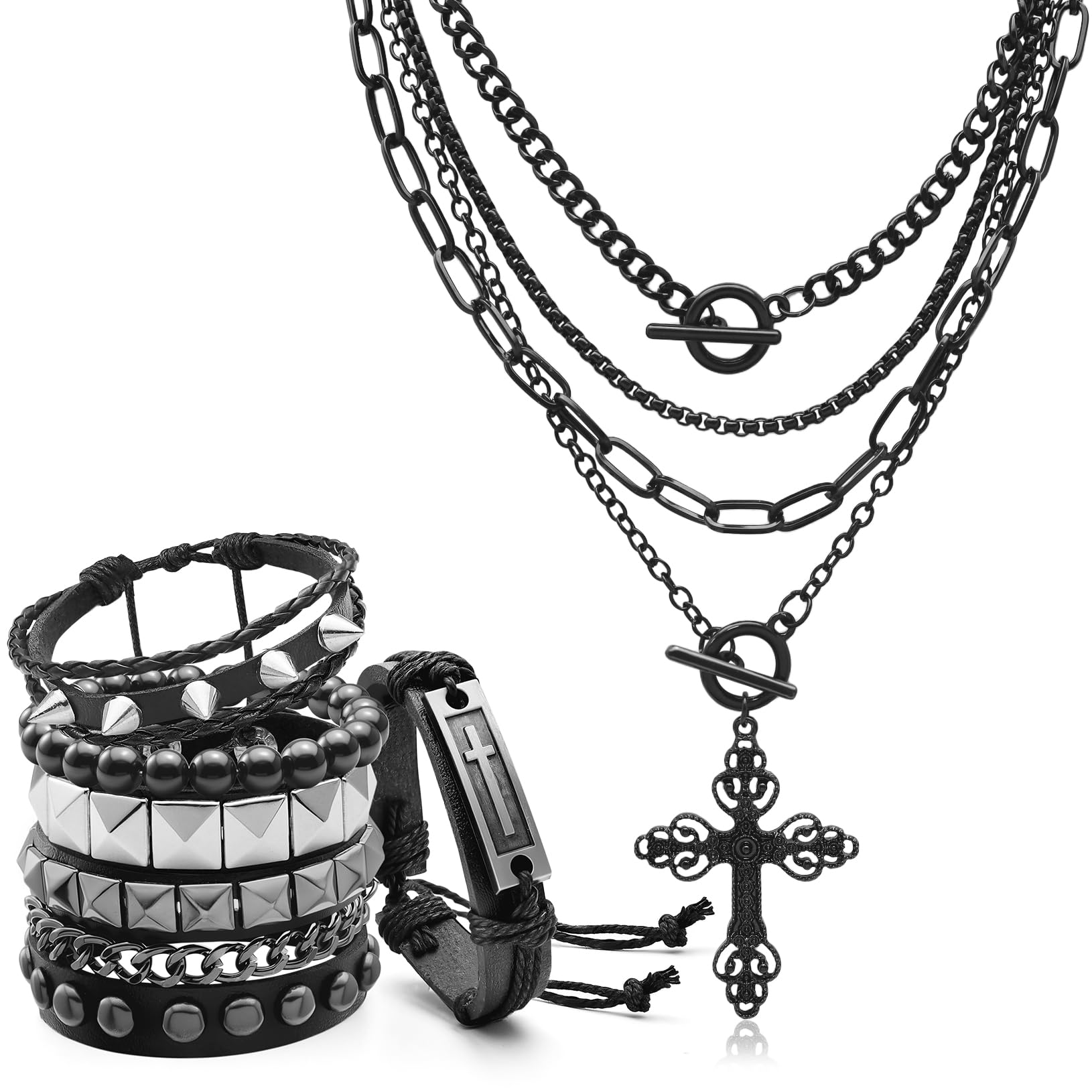 Women'S Emo Accessories - Gotische kruis hanger gelaagde ketting grunge